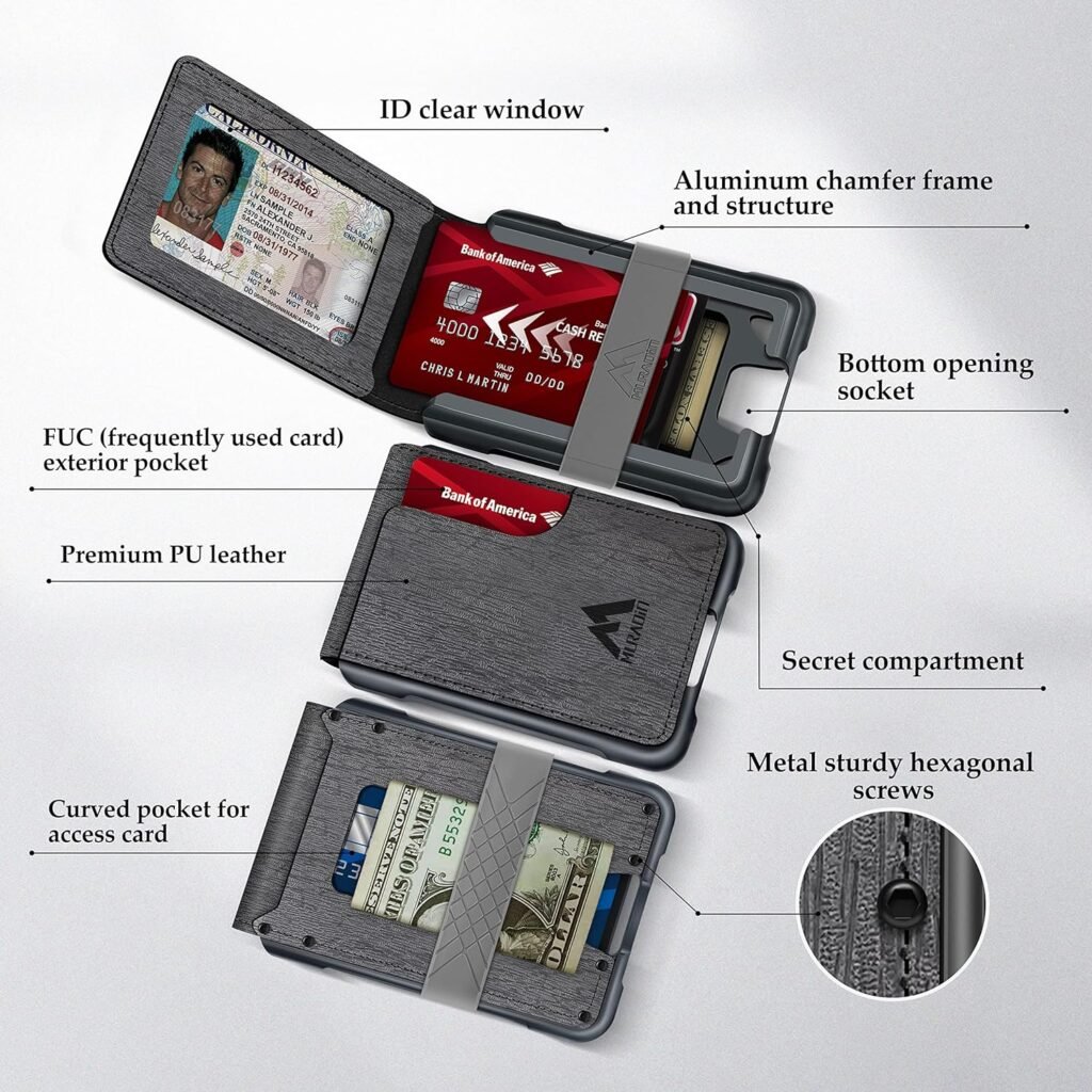 MURADIN Mens Wallet Tactical Bifold Wallets for Men Metal RFID Blocking Aluminum Money Cards Holder Gifts for Men