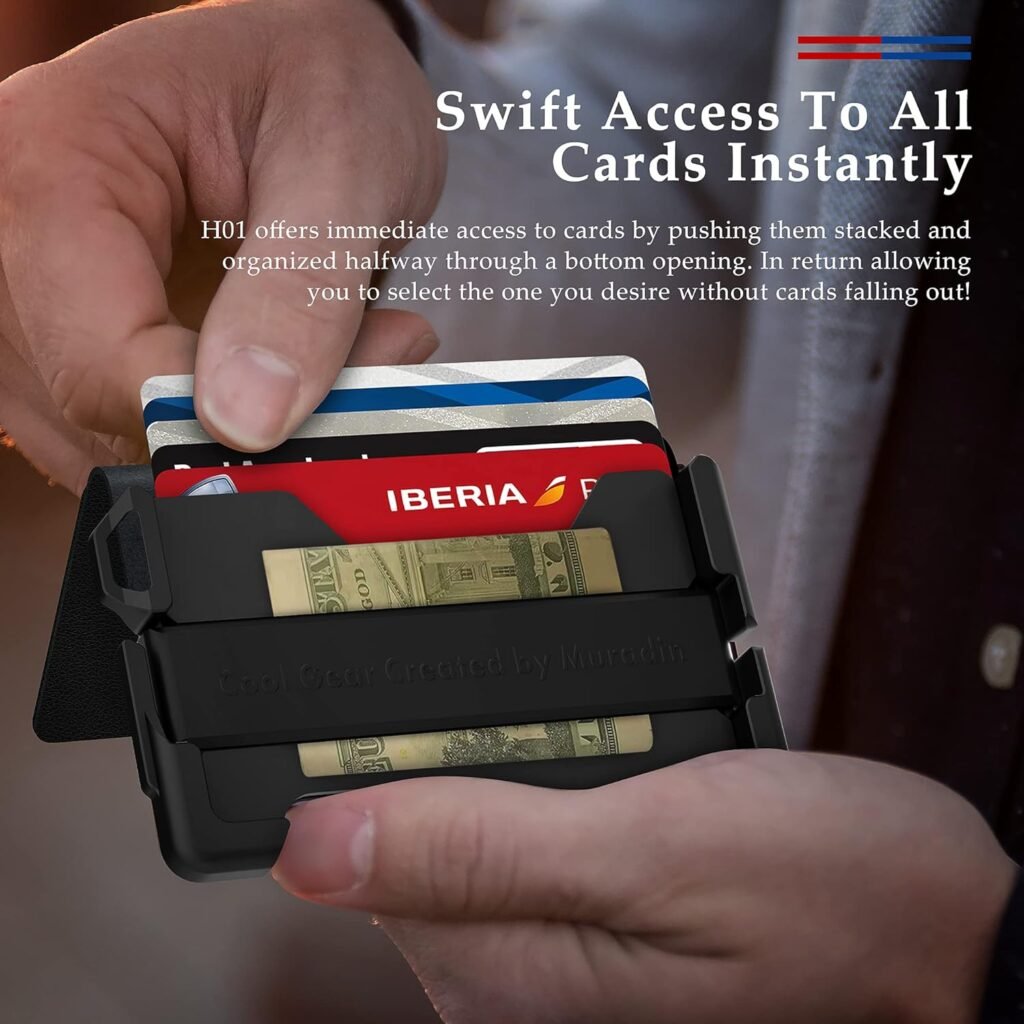 MURADIN Tactical Minimalist Wallet for Men, Slim RFID-Blocking Metal Card Holder, Front Pocket Men’s Leather Dapper Bifold Wallet with Money Clip
