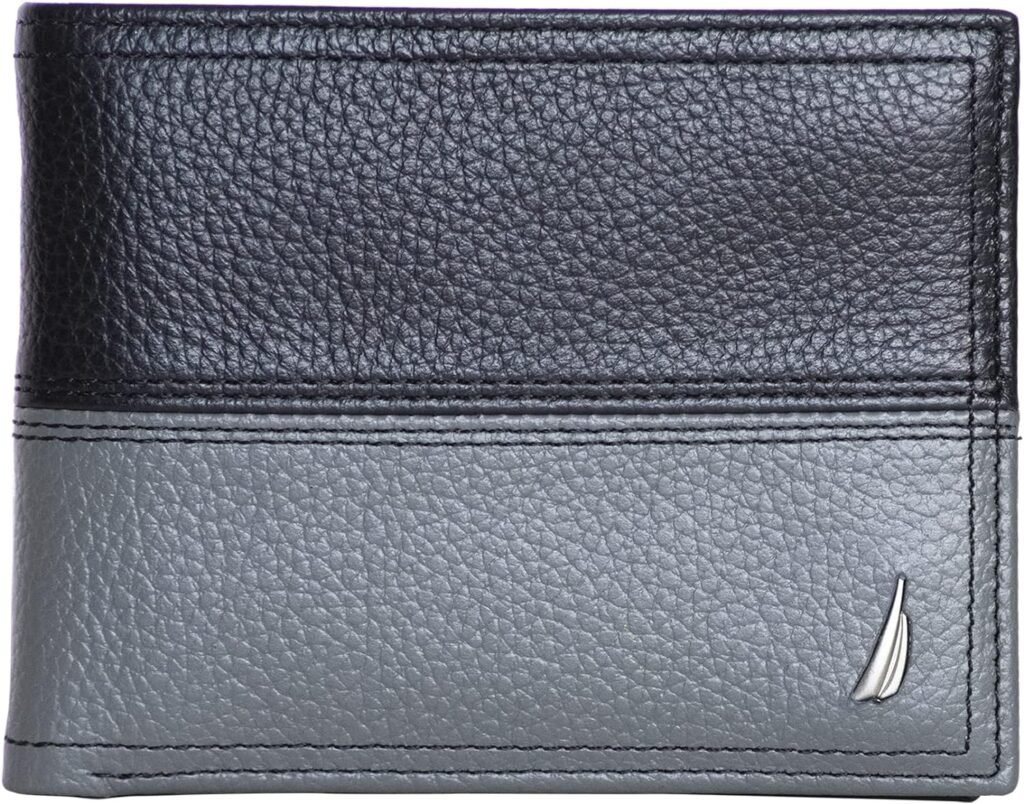 Nautica Mens Classic Leather Bifold RFID Wallet (Available in Smooth or Pebble Grain)