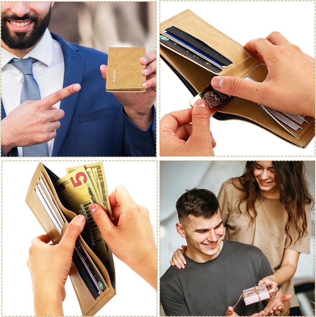 Amaxiu Men PU Leather Wallet, Men’s Money Wallet With 6 Credit Cards Slots 2 Cash Pockets Coin Pocket Slim Bifold Wallet(Yellow)