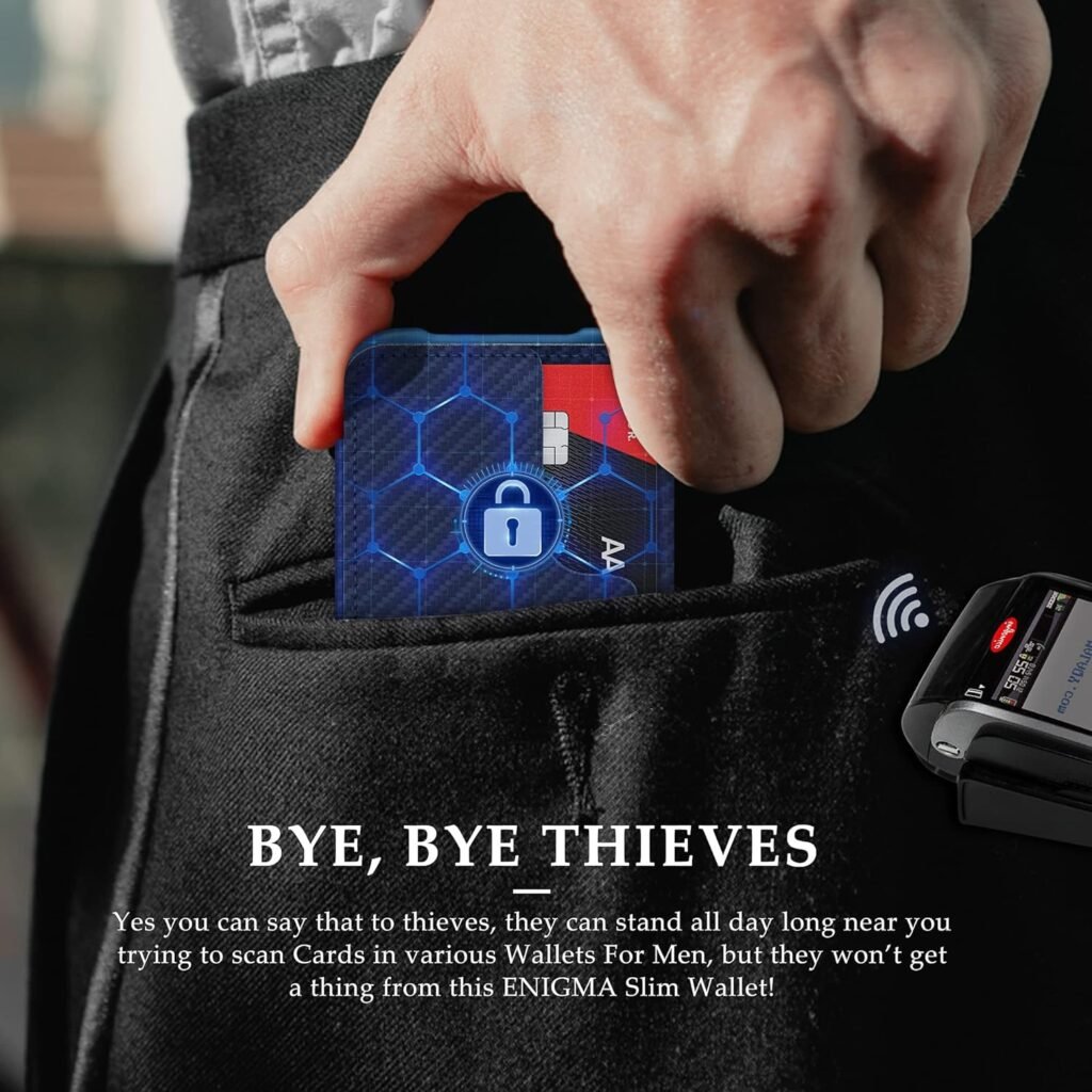 MURADIN Black Front Pocket Wallet for Men Travel Tactical bifold RFID Blocking Aluminum Metal Leather Money Cards Holder Ideal Mens Gift