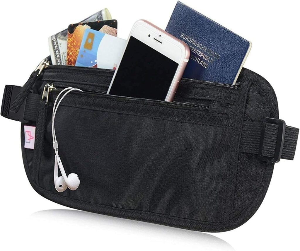 RFID Blocking Travel Wallet - Money Belt  Passport Holder, Travel Fanny Pack for Women Men - Black